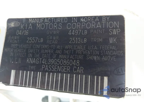 2016 Kia Optima Lx из США, поврежденный, VIN KNAGT4L39G5086048